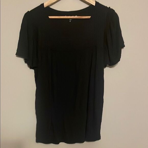 LOFT Black Flutter Sleeve Fitted Blouse - Picture 1 of 7